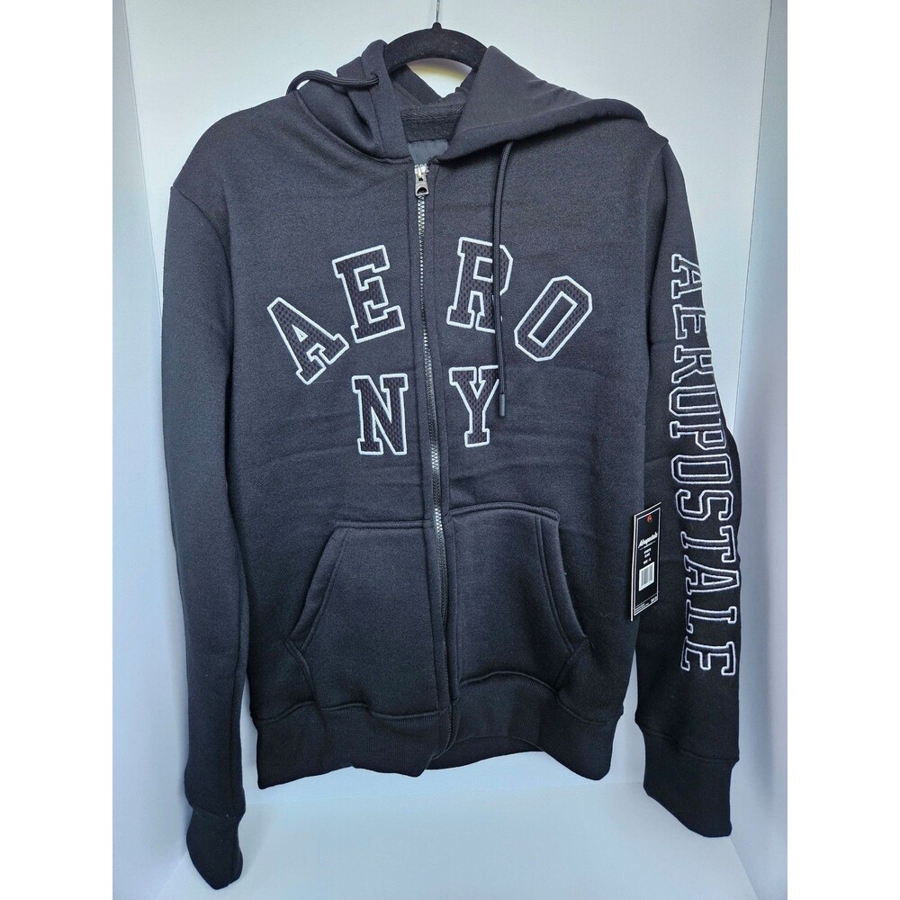 NWT AERO NY Graphic Black Full Zip Hoodie Size Small